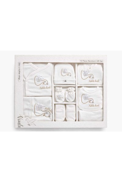 KADİM TEKSTİL VIVALA SWAN TULLED 10-PIECE ZIBIN SET HOSPITAL RELEASE WHITE BABY GIRL