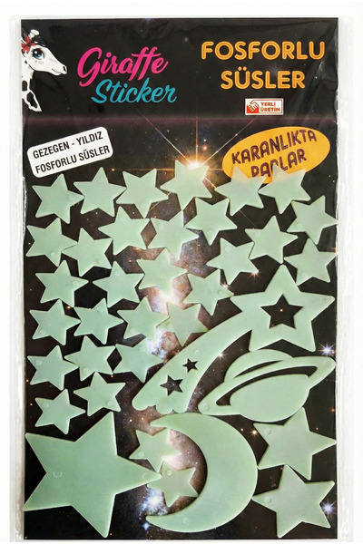 Giraffe Sticker Karanlıkta Parlayan Fosforlu Gezegen Ve Yıldızlar 36 Adet Sti...