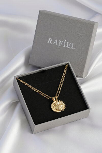 rafiel Altın Evren Çift Kolyesi | Ay ve Güneş Figürlü 316L Zirkon Çelik Arkad...