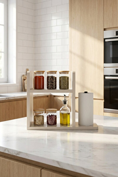 UMN DECOR Modern Ahşap Mutfak Düzenleyici Raf - Kağıt Havluluklu Tezgah Üstü ...