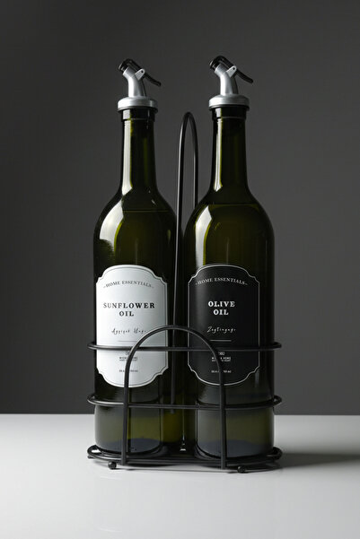 Mienda Home 2'li Siyah Metal Stantlı Amber Cam Yağdanlık Seti 750 ml Damlatma...