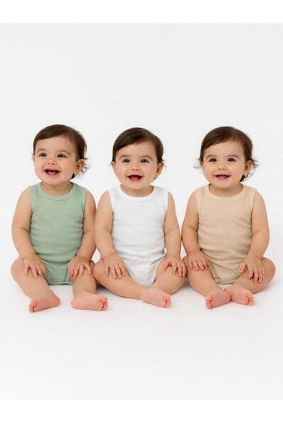 Civil Baby 3'lü Karışık Renk 3-36 Ay Çıtçıtlı Badi - Bej 18-24 Ay