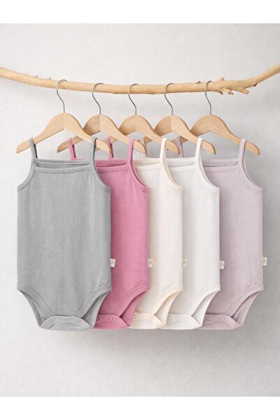 Civil Baby Basic Rope Strap 5-Piece 0-36 Months Snap Fastener Bodysuit - Pink...