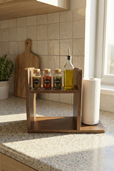 UMN DECOR Modern Ahşap Mutfak Düzenleyici Raf - Kağıt Havluluklu Tezgah Üstü ...