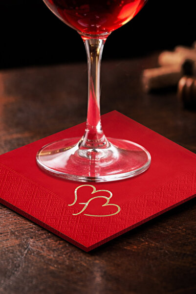 Story مناديل ورقية ملونة باللون الأحمر للكوكتيل مقاس 24 × 24 سم مزينة بنمط قل...