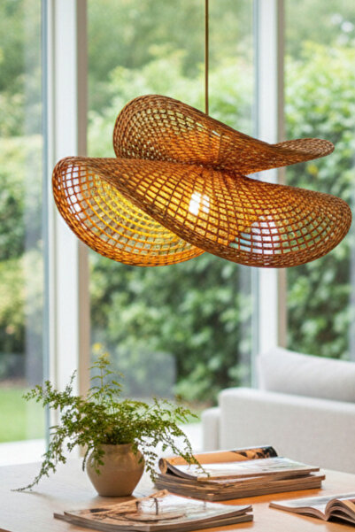 Joujou El Yapımı Rustik Rattan Avize LUNA 60 Cm Çap | Doğal Kök Boya Vernikli...