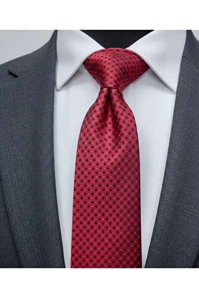Gutiero Κλασική γραβάτα με κόκκινο σχέδιο με μαντήλι