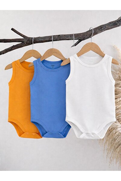 Civil Baby 3'lü Karışık Renk 3-36 Ay Çıtçıtlı Badi - Turuncu 12-18 Ay