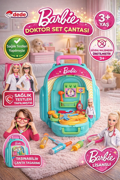 DEDE Doktor Set Kız Çocuk Sırt Çantası Turkuaz – Aksesuarlı Eğitici Rol Yapma...
