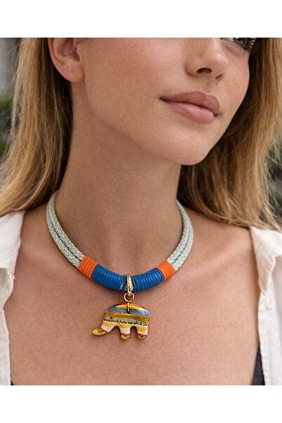 Kutcha Accessories Renkli Filler Seramik Uçlu Örgü Kordon Kolye