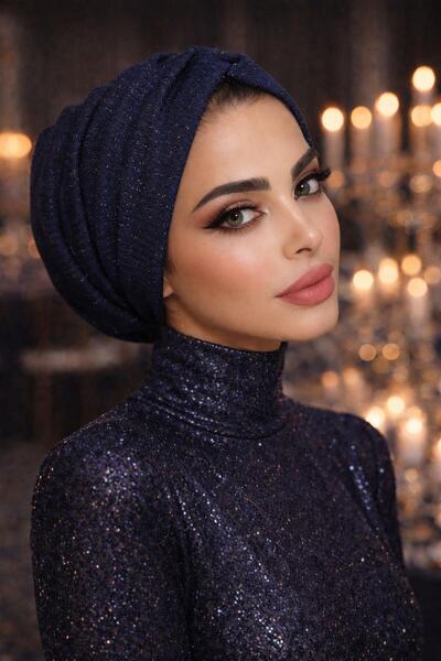 Aişe tesettür Lacivert Büzgülü Kışlık Salaş Bone