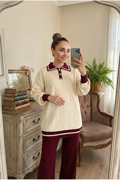 Kirazca Butik Women's Standard Size Diamond Pattern Knitwear Hijab Two-Piece Set