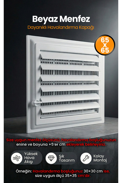 Genel Markalar Menfez 65x65 CM - Banyo Havalandırma Menfezi - Wc, Tuvalet Hav...