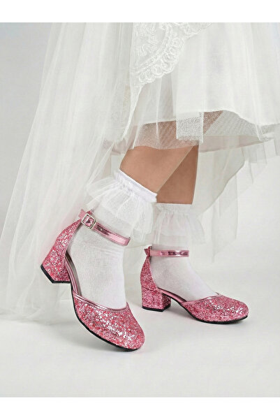 BDKButik Glitter Λεπτομερή Παιδικά Βραδινά Παπούτσια με τακούνι - Κοντό Τακούνι