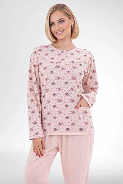 By Mecit Pijama طقم بيجامة نسائية كبيرة الحجم بأزرار على الياقة وأكمام طويلة،...