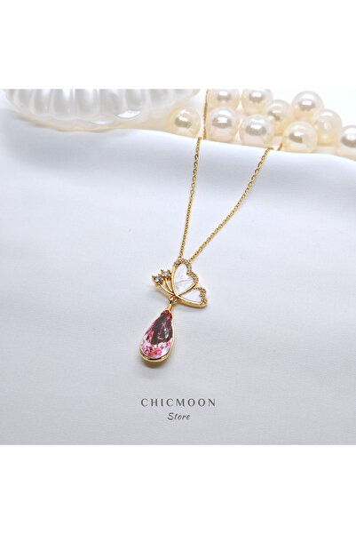 CHICMOON STORE قلادة الفراشة بيرليسسينت مع حجر الصلب