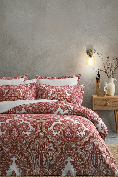 İQON طقم غطاء لحاف مطاطي أحمر مزدوج - SHALL