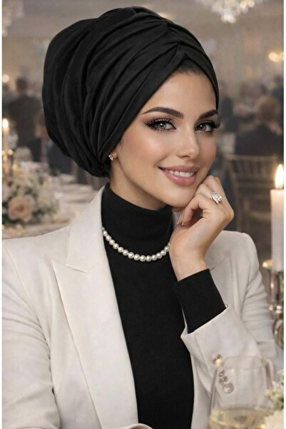 Aişe tesettür Siyah Büzgülü Bone