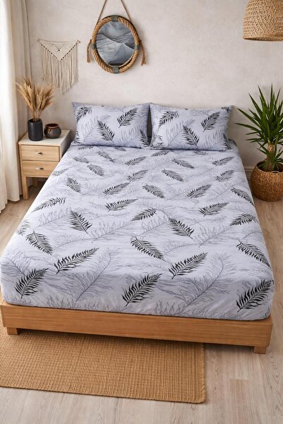 Arma Concept Double Ranforce Fabric Leaf Patterned Fitted Elastic Sheet & 2 P...