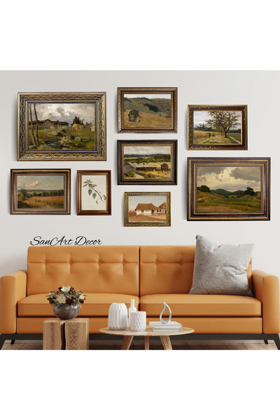Sanart Yağlı Boya Tablo Seti, Vintage Tablo, 8 Parça Çerçeveli Tablo Seti, Sa...