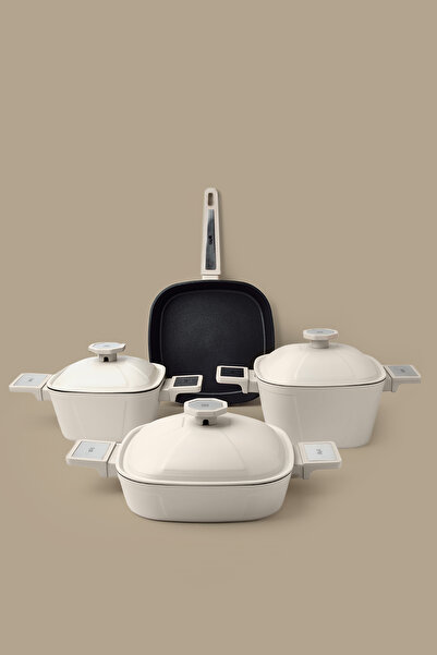 Gigilli Fabel 7 Piece Titanium Pots and Pans Set Cream