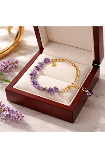 Agatella Tasarım Natural Amethyst Stone Stainless Steel Bracelet |   Handmade...