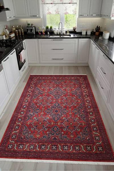 CENTER AVM Kırmızı Mutfak Halısı Makinede Yıkanabilir Halı Kaymaz Taban Halı