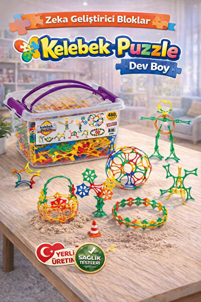 Genel Markalar Kelebek Puzzle 480 Parça Plastik Kutulu Eğitici Blok Eğitici Z...