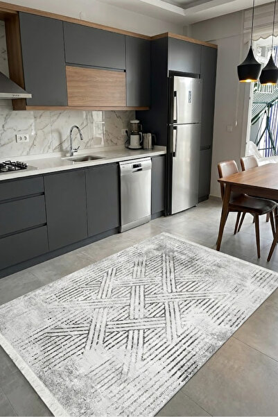 CENTER AVM Gri Mutfak Halısı Makinede Yıkanabilir Halı Kaymaz Taban Halı