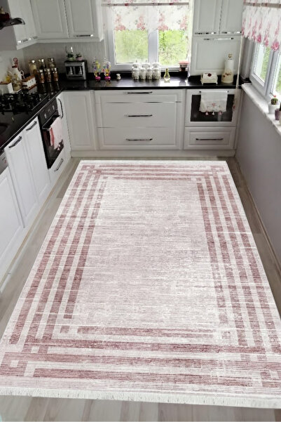 CENTER AVM Pembe Mutfak Halısı Makinede Yıkanabilir Halı Kaymaz Taban Halı