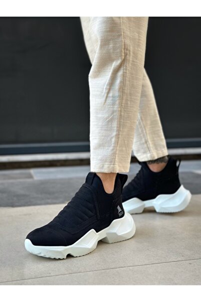 BOA BA0401 Bağcıksız Rahat Yüksek Taban Siyah Süet Erkek Spor Yarım Bilek Bot