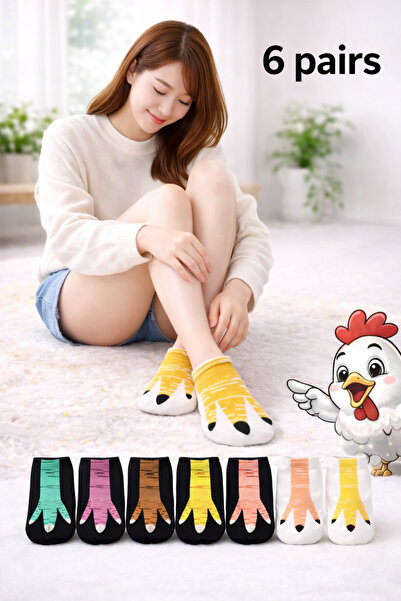 WORTHY SOCKS 6 قطع من الجوارب القصيرة النسائية ذات النمط الدجاجي