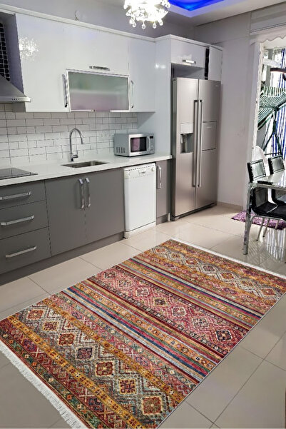 CENTER AVM Vintage Mutfak Halısı Makinede Yıkanabilir Halı Kaymaz Taban Halı