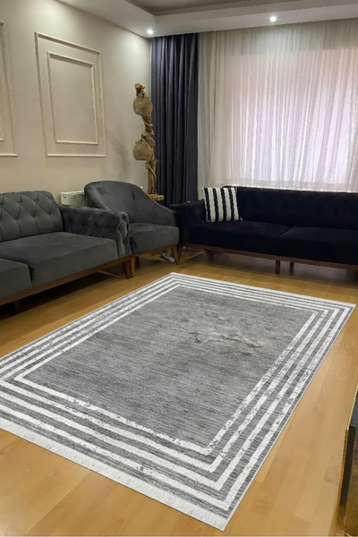 CENTER AVM Gri Halı Salon Halısı Makinede Yıkanabilir Halı Kaymaz Taban Halı