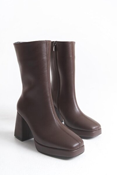 LDR Cizme de damă maro cu toc cu platformă
