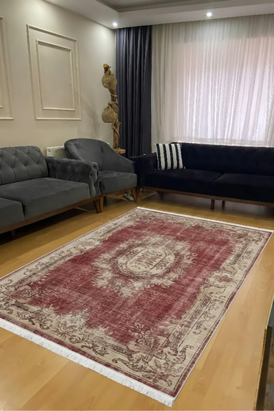 CENTER AVM Kırmızı, Halı Halı Makinede Yıkanabilir Halı Kaymaz Taban Halı