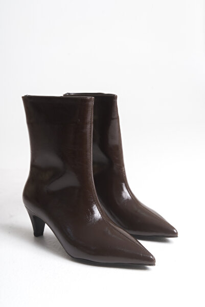 LDR Kadın Kahverengi Rugan Sivri Burun Topuklu Bot