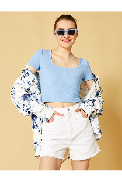 Koton Μπλουζάκι με κοντό μανίκι με ραβδωτή ράβδο