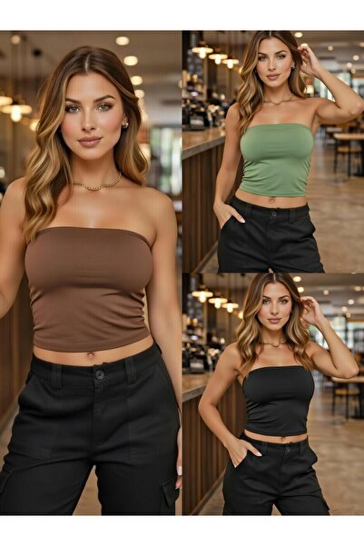 Olyssia Pachet de 3 crop top bustieră fără bretele pentru femei / Bluză de ba...