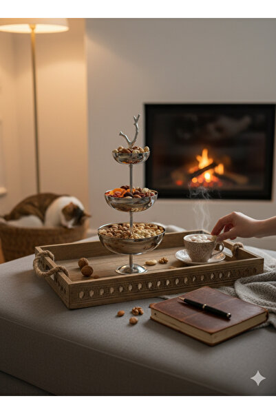 ÖZBURAK Şelale 3 Katlı Standlı Paslanmaz Çelik Ayaklı Sunumluk İkramlık Çerez...