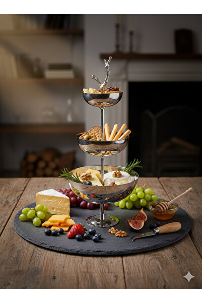 ÖZBURAK طبق تقديم على شكل شلال من الفولاذ المقاوم للصدأ بثلاث طبقات مع حامل، ...