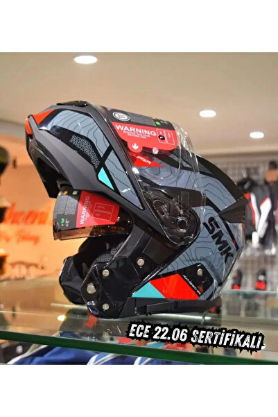 SMK Gullwing Navigator Kırmızı Çeneden Açılır Kask (ECE 22.06) (Fit Kalıp)