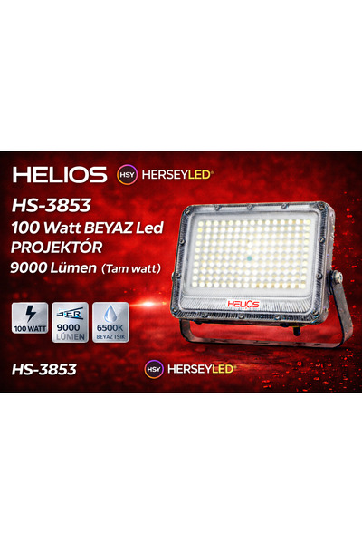 Helios HS-3853 100 Watt BEYAZ Led Projektör 9000 Lümen (Tam Watt )