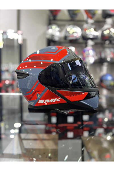 SMK GULLWING SUPER TOUR KIRMIZI GRİ ÇENE AÇILIR KASK ŞEFFAF VİZÖRLÜ