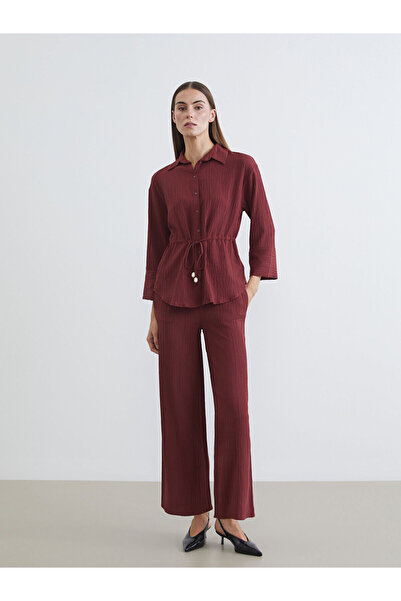 LC Waikiki Red Elastic Waist Textured Wide Leg Women's Trousers