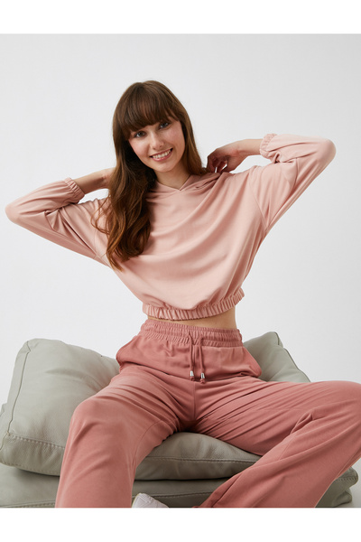 Koton Hanorac cu glugă cu mânecă lungă, cu talie elastică