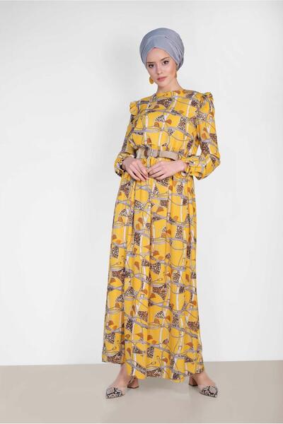 Alvina Довга сукня з візерунком і поясом 4104