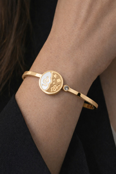 divakse Steel Bracelet with Zircon Stone Snake Pattern Model Gold