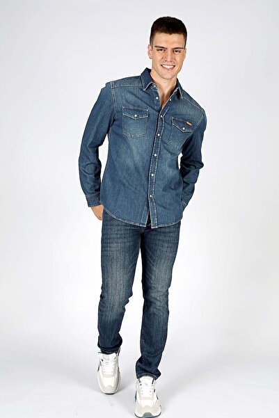 Lee Cooper Cămașă din denim pentru bărbați slim fit 251 LCM 141002 WOLKER 1 D...