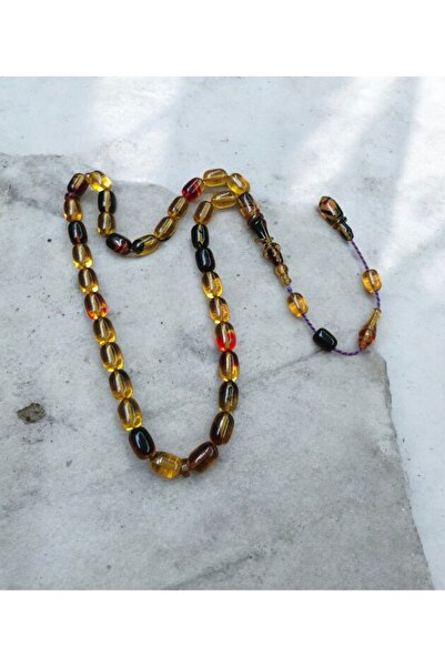 İnan Tesbih سبحة من العنبر على شكل نار مع حلقات مقطوعة على شكل كبسولة